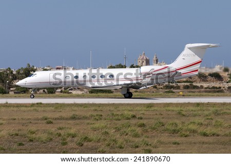 Luqa, Malta July 5, 2007: Gulfstream Aerospace G-V Gulfstream V starting its take off run from runway 32.