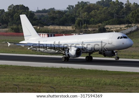 Luqa, Malta September 17, 2015: Alpha Star Airbus A320-216 landing runway 31.