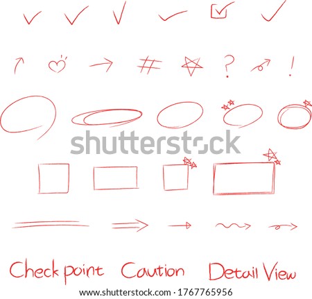 Red pencil illustration vector image, check mark, underlines, Detail view, caution, Diary decorating