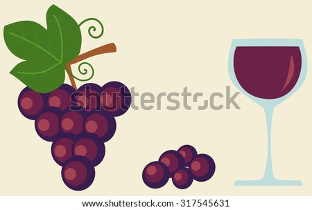 grape and glass of wine flat vector food and drink illustration