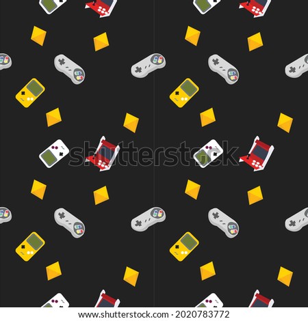 vector seamless pattern hobby have gameboy color and game acade in black color
