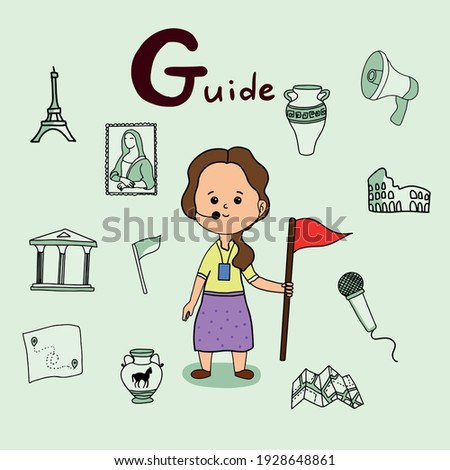 Cute vector alphabet Profession. Letter G - Guide Stok fotoğraf © 
