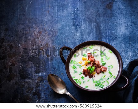 Image, Stock Photo Cauliflower with bacon placed on ceramic plate