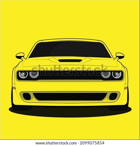 Yellow american muscle car dodge challenger