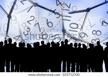 several clocks background and business people silhouette