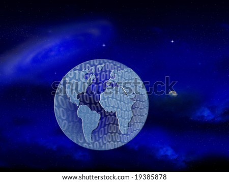 Digitally Generated Image of globe with binary code