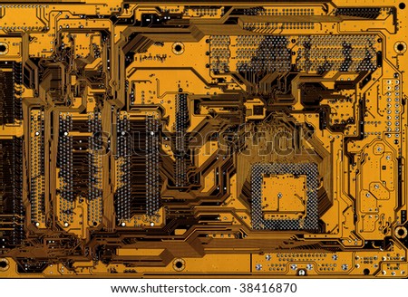 close up shot of a yellow computer circuitboard