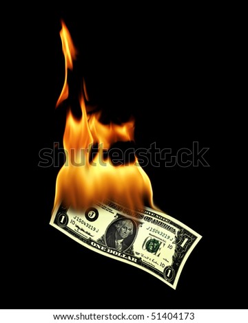 an image of an one dollar bill on fire