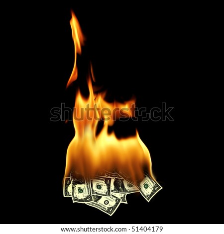 an image of several one dollar bills on fire