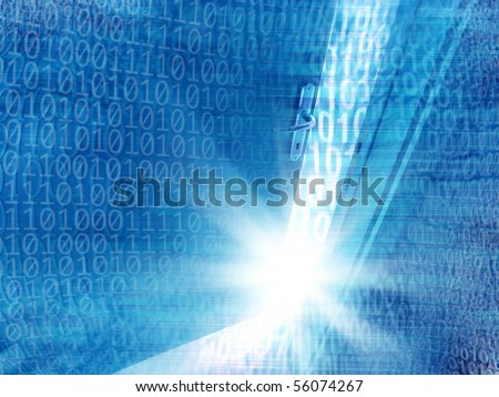 Digitally Generated Image of door opening and binary code coming out