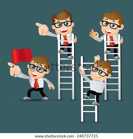 People Set - Business -Businessman climbing on ladder to be success