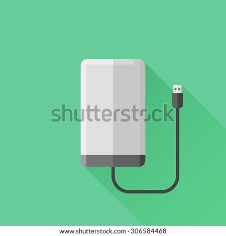 Portable extern hard drive disk flat style icon. Vector illustration.