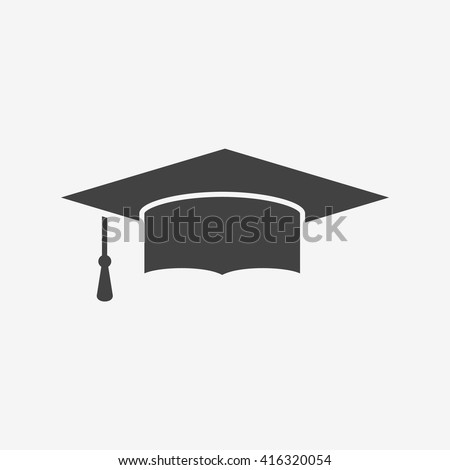 Graduation cap monochrome icon. Mortarboard vector illustration.
