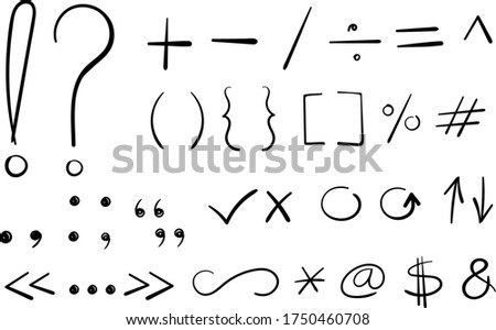 Hand written marker pen signs, symbols and shapes. Highlight hand drawn arrows, lines isolated on white background