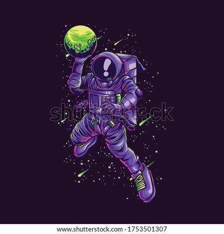 ASTRONAUT SLAMDUNK ILLUSTRATION  perfect for tshirt, apparel, atickers, cases, mugs, wall art, notebooks, pillows, to tes, pins, magnets, maks