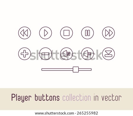 Multimedia player isolated linear icons set. Outline vector buttons for video, audio applications
