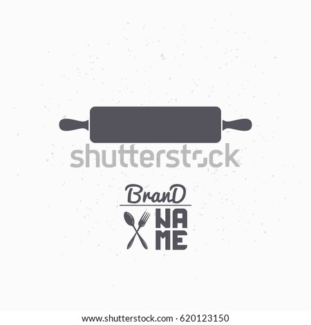 Hand drawn silhouette of rolling pin. Bakery logo template for craft food packaging or brand identity. Vector illustration