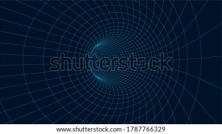 Vector tunnel background. Wireframe 3D surface tunnel. Tunnel background. Vector Illustration.