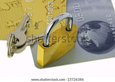 Credit cards with a lock and a key