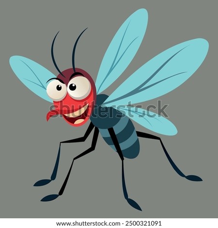 Funny mosquito cartoon. Mosquito vector flat icon. Cute cartoon mosquito isolated vector illustration. Bloodsucker mosquito insect color icon.