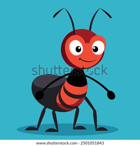 Cartoon ant vector flat icon, funny emmet insect with cute face and big eyes. Cute ant Illustration. Pismire mascot for kids club, design element, wild creature, isolated.