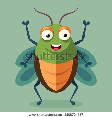 Cartoon insect, Happy bug, cute little beetle. Wildlife insect vector Illustration bug character. Bug insect of character wildlife. Colorful bug isolated.