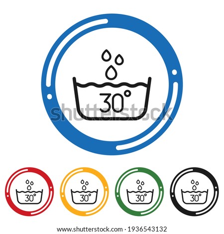 30 Dergees washing line icon set. flat design vector illustration in 5 colors options for web design