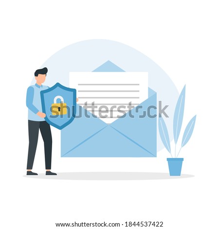 Concept of encryption of emails. Internet data protection, business assets security system. Vector illustration