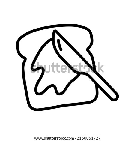 Bread with butter icon. Slice of buttered bread and knife. French-toast icon in outline.