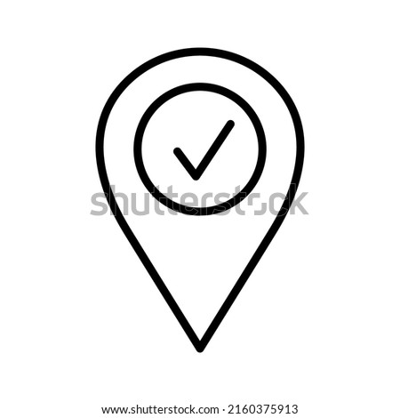 Map pin with check mark icon, check location. Tick and location pin isolated on white background. 