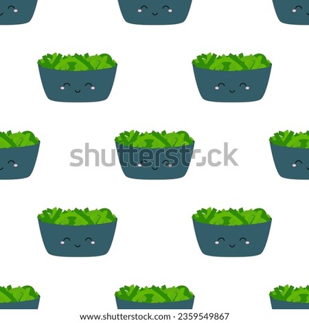 seamless sushi pattern with seaweed in kawaii style, cute cartoon face rolls, vector illustration with wakame salad