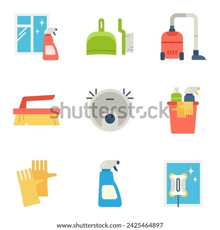 Set of cleaning icons. Contains icons as windows and floor cleaning and more. Pictogram isolated on a white background.