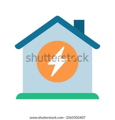 House with an orange circle containing a lightning bolt highlights the concept of home energy solutions and energy efficiency. Vector illustration.