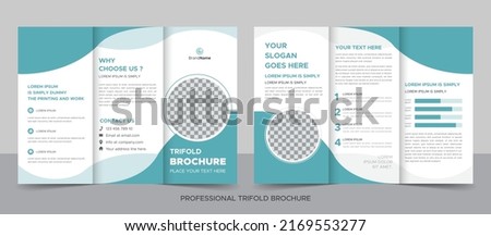 Business Brochure Template in Tri Fold Layout. Corporate Design Leaflet with Replaceable Image Shape.