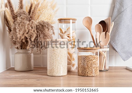 Similar – Image, Stock Photo Green pasta in plastic packing on dark kitchen table with kale and other ingredients. Top view