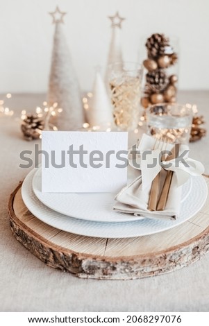 Similar – Image, Stock Photo Wedding Table place with a card over envelope near flowers and feathers, mockup