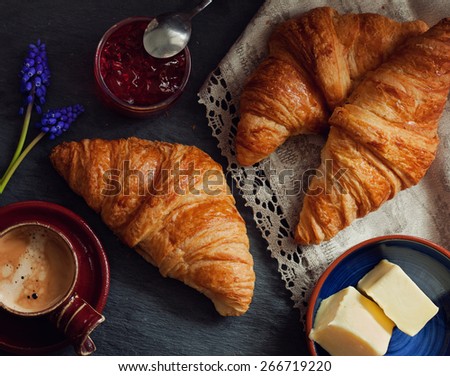 Coffee with croissants - traditional french breakfast