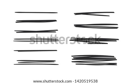 Set of hand drawn paint object. Abstract doodle lines, pencil drawing stripes for design use. Black elements on white background