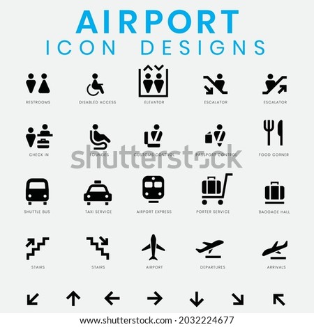 Airport Icons Design. Different symbols. modern layout Vector illustration template.