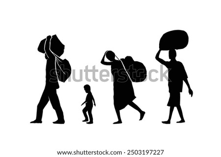 Refugee silhouette vectors and illustrations for world refugee day.	