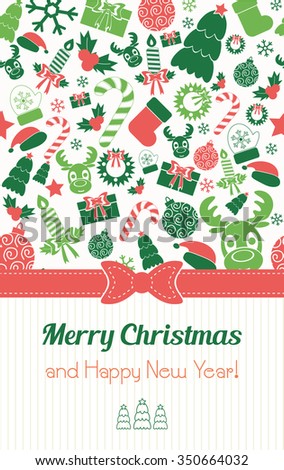 Christmas Card In Retro Style. Typography. Flat Design. Vector Illustration - 350664032