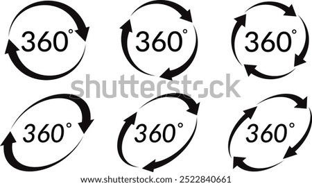 set of 360 degrees view. 360 degree rotate arrow symbol vector illustration.