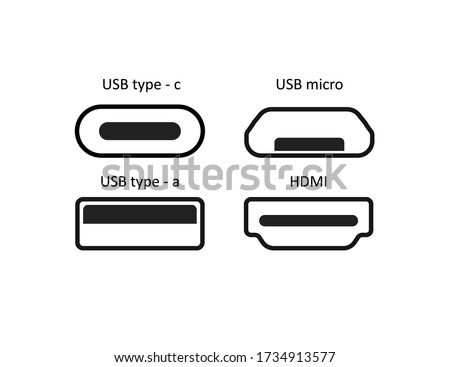 Simple line isolated vector icon set ports usb in flat style.