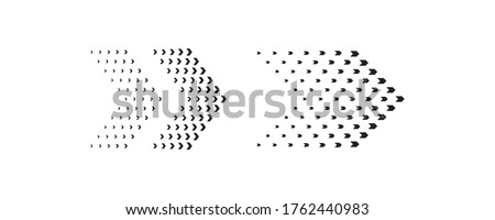 Abstract halftone black arrow icon for web design. Digital concept in vector flat style.