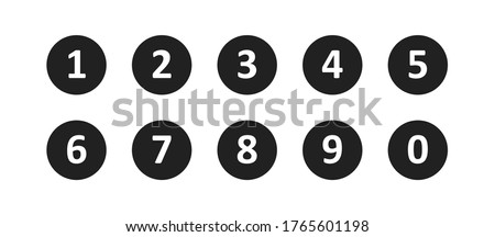 Simple round numbers symbol set. Black isolated font in vector flat style.
