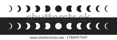 Cycle moon phase simple icon set, black and white illustration concept in vector flat style.