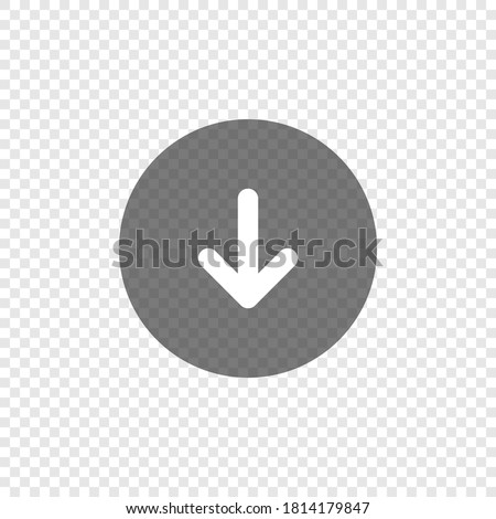 Download arrow icon on transparent background. Down circle app button. Upload web symbol in vector flat style.