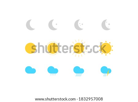 Cloud, sun, moon icon set. Weather simple design in vector flat style.