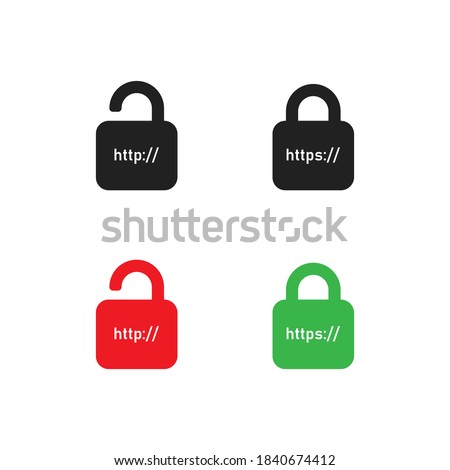 Http and https icon. Web url  bar. Padlock symbol concept illustration in vector flat style.