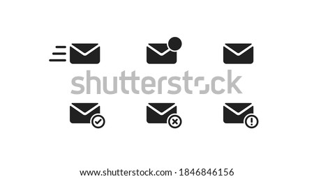 Send mail set. Massege black symbol. Email sign in vector flat style.